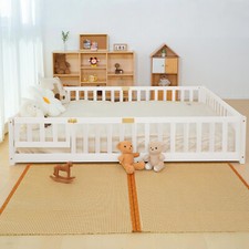 SLSY Montessori Floor Bed with Wood Slats Guardrails for Kids Twin Full Size
