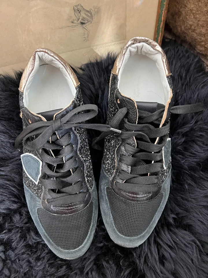 飞利浦型号黑色麂皮绒/小牛毛/闪光运动鞋训练鞋 — 第 2/4 张图片