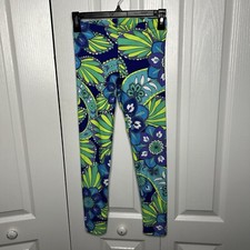 Southwind Apparel Women’s Blue Green Floral Leggings Made In USA Size XS Stretch