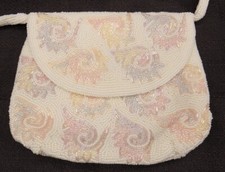 Walborg Seed Pearl Beaded Evening Bag Purse Bridal Korea 60's Retro White Vtg