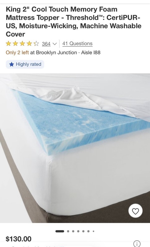 King size 2” Cool Touch Memory Foam Mattress Topper Threshold Moisture Wicking