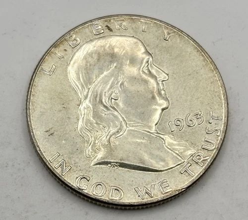 1963 Benjamin Franklin Half Dollar 90% Silver US Coin No Mint Mark (P) Vintage