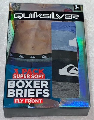 QUIKSILVER Super Soft 6 inch Micro 3 Pk Blue Grey Black Boxer Briefs Mens M L XL