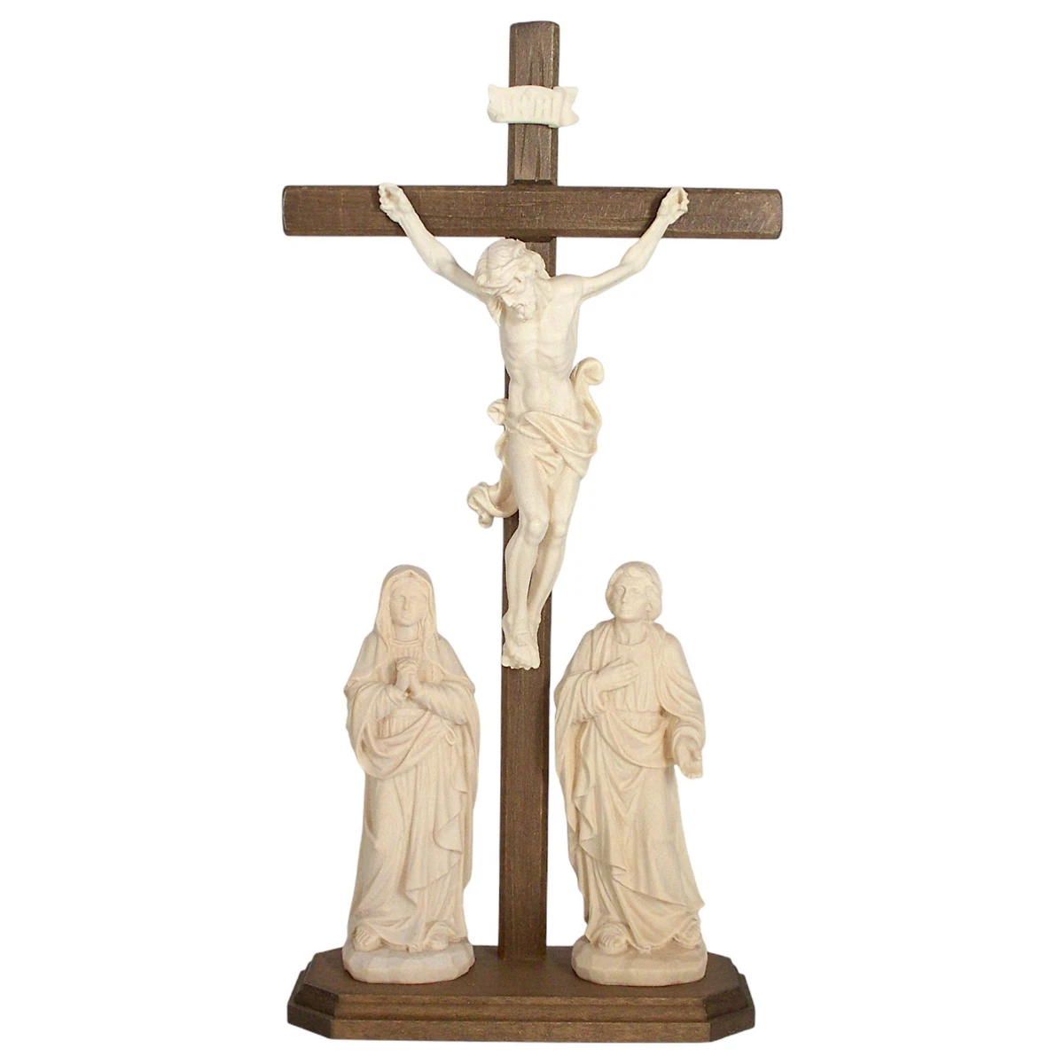 HOLZ KREUZIGUNGSGRUPPE – Stehbalken 24 cm – Maria & Johannes fix – naturbelassen