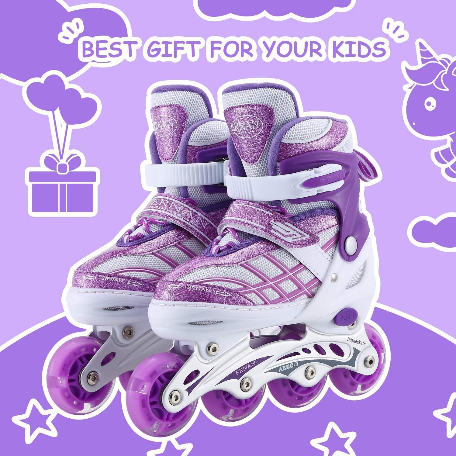 Kids Inline Skates for Girls Boys Beginners Adjustable, All 8 Wheels
