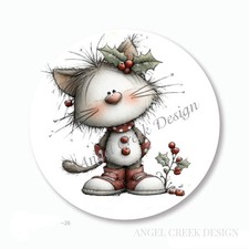 WHIMSICAL HOLLY CAT CHRISTMAS SCRAPBOOK STICKERS FAVORS ENVELOPE SEALS
