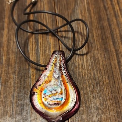 Handcrafted Multicolor Glass Teardrop Pendant Necklace, Artistic Statement Cord