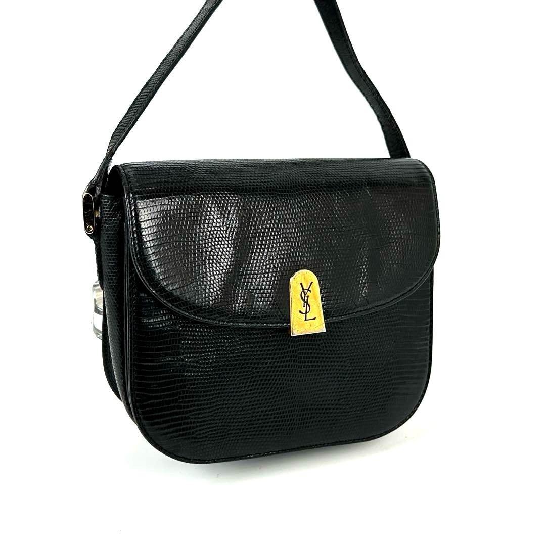 Borsa a tracolla Yves Saint Laurent YSL fodera all over lucertola nera