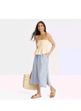 NWT Universal Thread Women M Striped Tie-Front Long Midi Skirt Slit Beach Blue