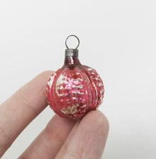 Vintage Antique Mini Bumpy Feather Tree Pumpkin Ornament ~ Germany ~ 1-1/4"