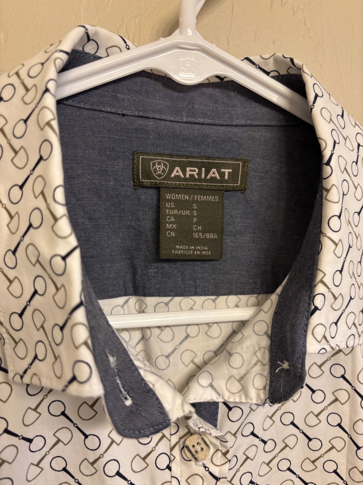 Small White Ariat Button Down With Black and Brow… - image 1
