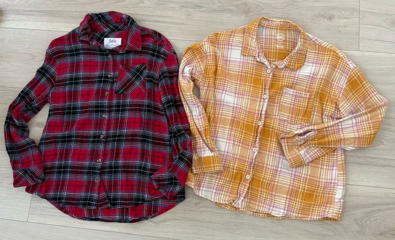 Girls Youth Plaid Fall Shirts Button Up Holiday Size 10 -12 Christmas Mustard