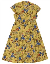 Vintage Damen Kurzarm Shirt Kleid EU 44 XL Gelb Blumen Polyester BR29