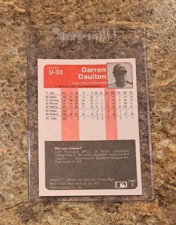 (5) Darren Daulton 1985 Fleer Rookie card RC 1986 1987 Donruss Topps Phillies  - Image 3 of 4