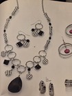 LIA SOPHIA CROSSHATCH NECKLACE & EARRING SET - SILVER TONE 18-21" LONG — photo 1