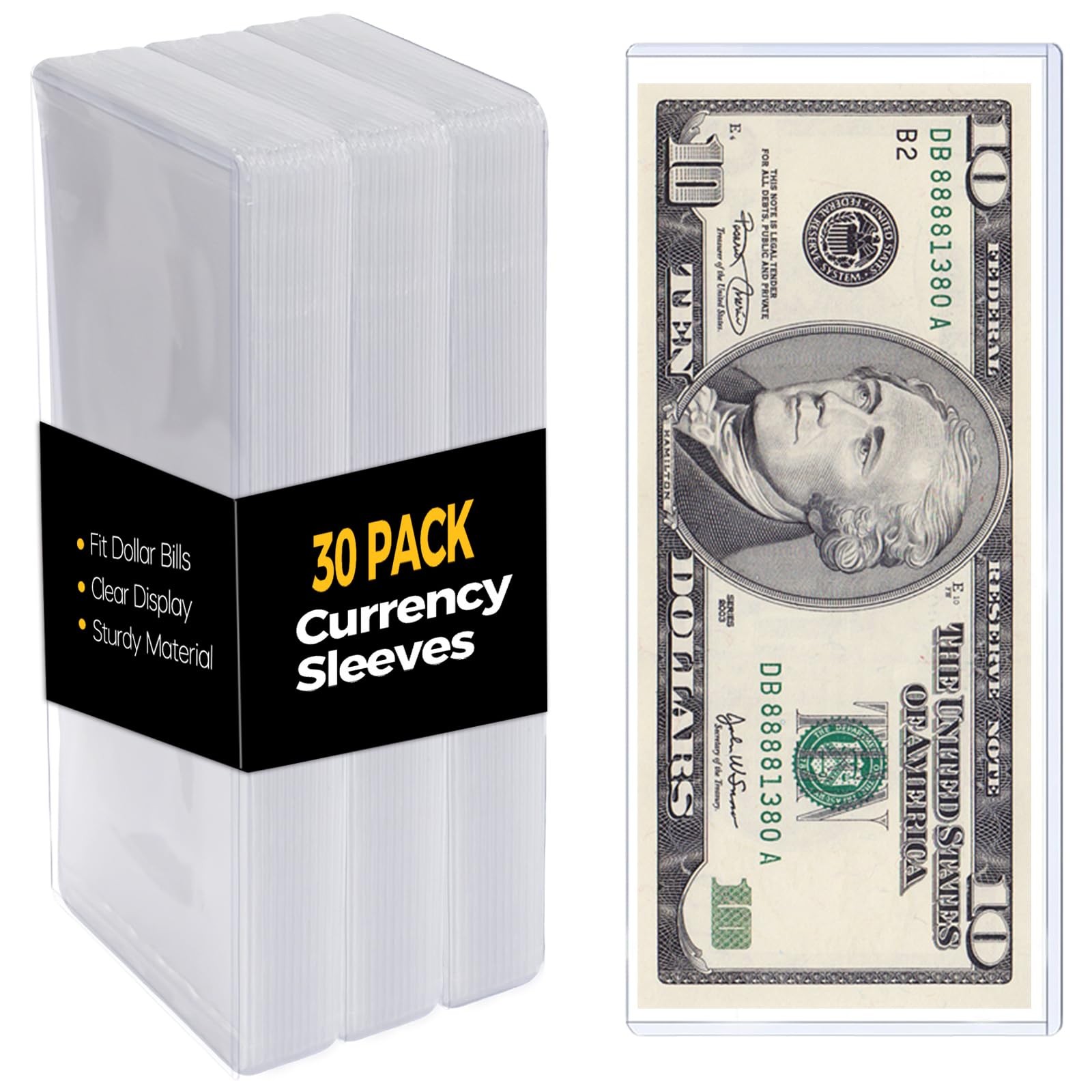 whisrvival 30 Pack Clear Sturdy Plastic Dollar Bill 6.8" x 2.9",
