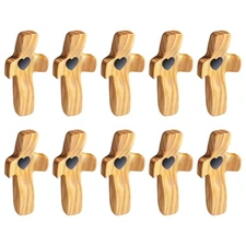 10 PCS Olive Wood Cross My Heart Stress Relief Comfort Cross for Clutching