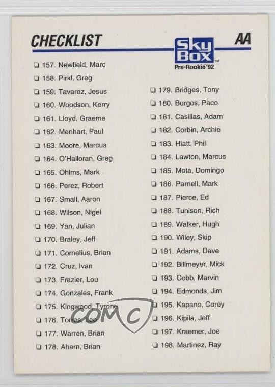 1992 SkyBox Pre-Rookie AA Packs Checklist Numeric 3 #309 0q3