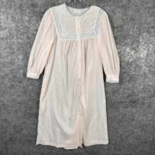 Vintage Barbizon Nightgown Womens Medium Pink Lace Embroidered Robe 80s