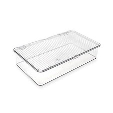 Stackable Organizer Bin 10.75  x 6.5  x 2.4   w Hinged Lid Small Clear