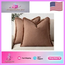 Cozy Rust Decorative Pillow Covers 18'' with Fringe for Stylish Home Decor