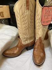 VTG NEW DAN POST EL PASO Beige LIZARD Leather High Heel Cowboy Boots 4C