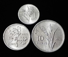 Türkei 1, 5, 10 Kurus 1976 Lot 3 Münzen WCA 355