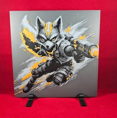 3D Printed Fox Warrior Wall Art 8x8 Gaming Room Decor Sci-Fi Style