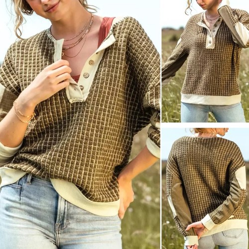 Gimmicks Checker Henley Pullover in dunkeloliv Wolle Mohair Mischung Langarm - Bild 2 von 7