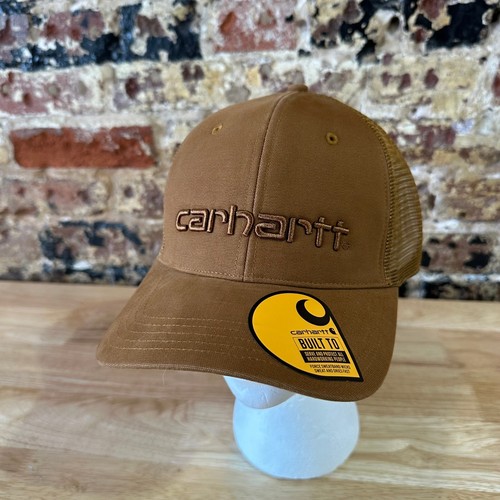 Carhartt Force Canvas Mesh-Back Logo Graphic SnapBack Trucker Hat Brown New
