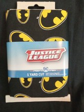 Batman Logo Justice League 1 Yard Cotton Fabric Super Hero Black Yellow Quilt
