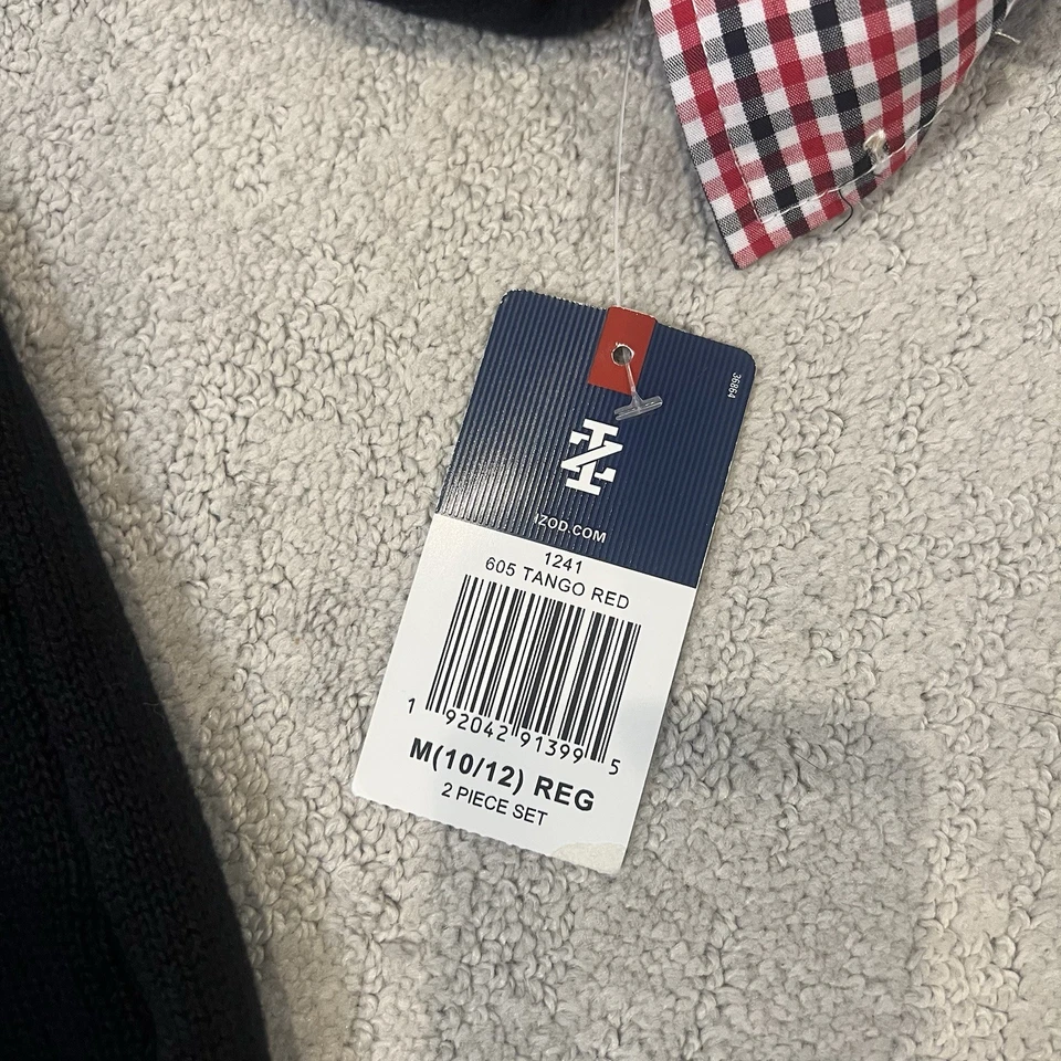 Nuevo con etiquetas Conjunto de suéter con botones de 2 piezas Izod para niños talla mediana 10-12 rojo a cuadros Foto 3 de 4