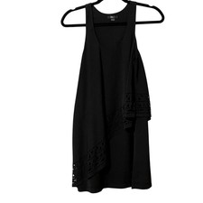 Jarlo Black Sleeveless Tiered Laser Cut Shift Dress Womens XS Mini Boho Crochet