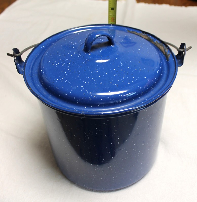 Blue Enamelware Camping Pot with Lid & Handle