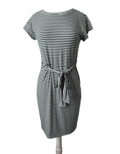 Merokeety Women's S Boho Green White Stripe T Shirt Stretch Dress Pockets Travel