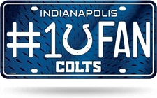 Indianapolis Colts Metal Auto Tag License Plate, #1 Fan Design, 12x6 Inch