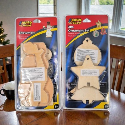 Grow And Build Wooden Christmas Tree Ornament & Snowman Project Kits Children 5+