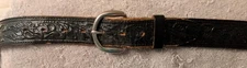Tex Tan Leather Belt Tooled Cowhide 021541 Western Black Sz 42 WORN 46-1/2" Long