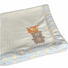 Yellow Fox Bear Baby Blanket Soft Plush, Leaf Border Sherpa By Chick Pea 30X30