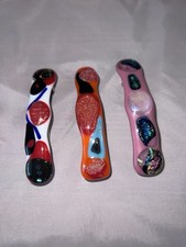 VINTAGE HAIR BARRETTES MADE IN FRANCE COLORFUL FUSED GLASS EPOXY PATTERNS EUC