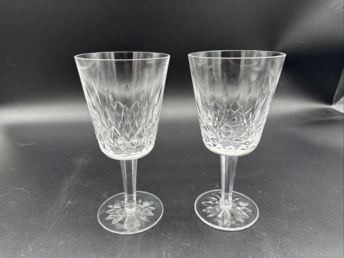 WATERFORD Crystal LISMORE Set of 2 WATER GLASSES 7” Tall Goblets vintage