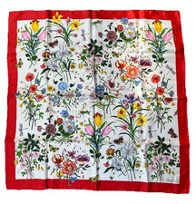 Gucci Silk Satin Flora Accornero Scarf  Red B...