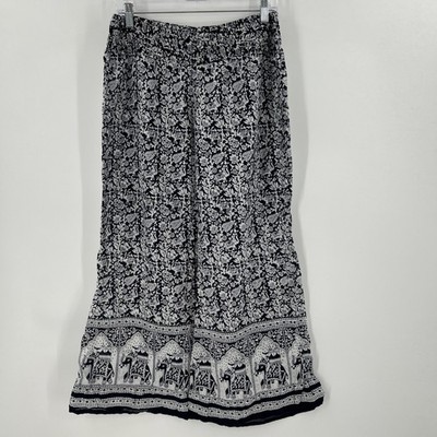 Raviya Wide Leg Pants Womens Size L Elephant Boho Resort India Boutique Pull On