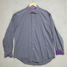 Robert Graham Shirt Men's XL Navy Blue Flip Cuff Silk Trim Button Up Preppy