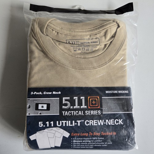 5.11 TACTICAL UTILI-T CREW NECK SS T-SHIRT ACU Tan 3-PACK Small 40016 New NIP