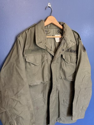 Vintage 60 s US Army M-65 Olive Green Field Jacket Long Small Alpha Industries