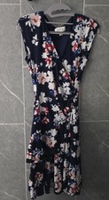 ELLE Print Ruffle Faux-Wrap Dress Navy Blush Floral Size XS