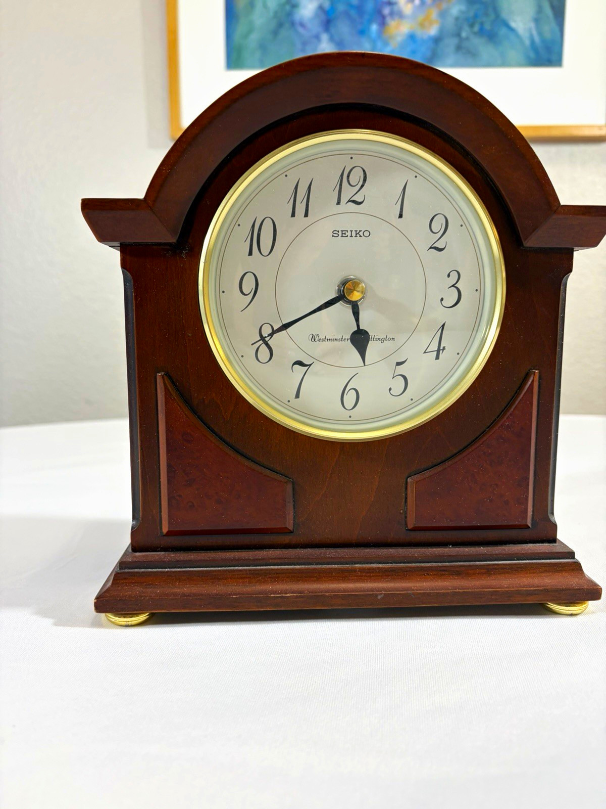 Seiko QXJ012BLH Wooden Mantel Clock Westminster Whittington Dual Chime Quartz
