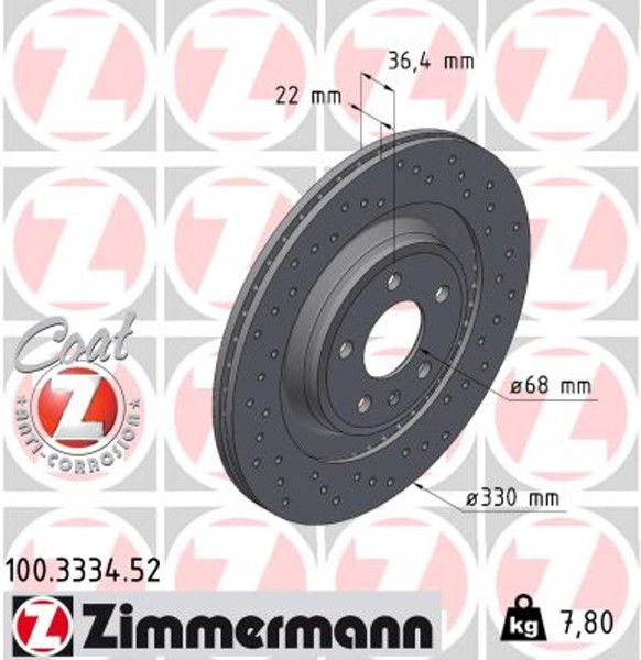 2X Zimmermann Bremsscheibe Sport Z 100.3334.52 FüR A5 Audi Q5 1KE A4 B8 8K5 8K2-image