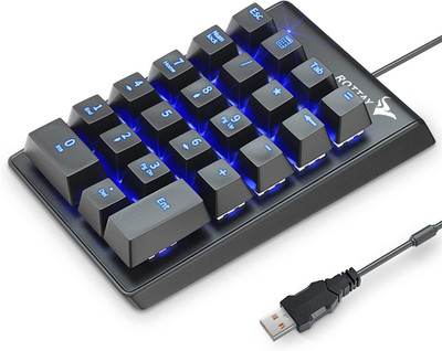 Number Pad, Mechanical USB Wired Numeric Keypad with Blue LED Backlit 22 Key Num